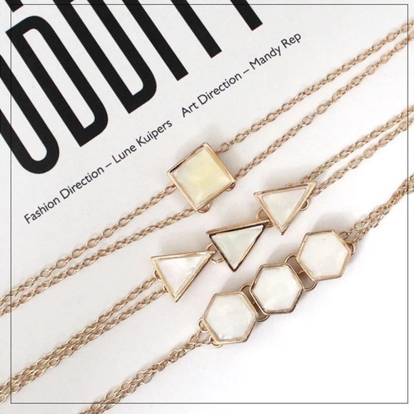 NWT Gold Plated Pearl Geometric Bracelet Set - Picture 6 of 7